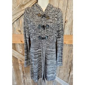 Cato winter large long sleeve hooded cardigan full length EUC grey black